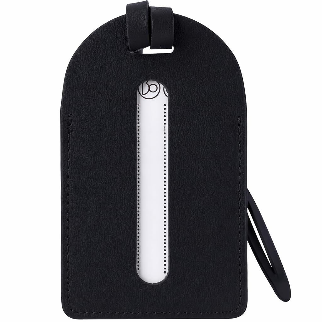 Wasama Genuine Leather Luggage Tag | Travel Baggage Tag | Durable Strap & Privacy Flap (Night Fall Black)