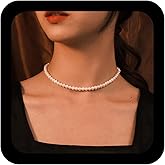 YienDoo Tiny Pearl Necklace White Round Faux Pearl Choker Chain Boho Pearl Beads Clavicle Chain Wedding Necklace Jewelry for Women