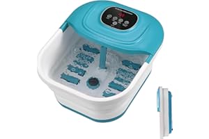 CURECURE Collapsible Foot Spa with Heat, Adjustable Temperature and Timer Setting, Foot Soak Bath with Bubble, Pumice Stone, Red Light and Massage Rollers, Help Feet Stress Relief, Gifts for Women/Men