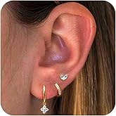 3 Pcs Earring Sets for Multiple Piercing Dainty Gold Earring Stacks 14k Gold Huggie Hoop Earrings Rhinestone Flower Leaf Stud Earrings Cartilage Earrings Hypoallergenic Earring Set for Women Trendy