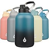 BJPKPK 1 Gallon Water Bottle Insulated, Dishwasher Safe 128oz Large Water Jug with Metal Handle & BPA Free Spout Lid, Stainless Steel Metal Jug for Gym, Sports & Hiking, Blue Black