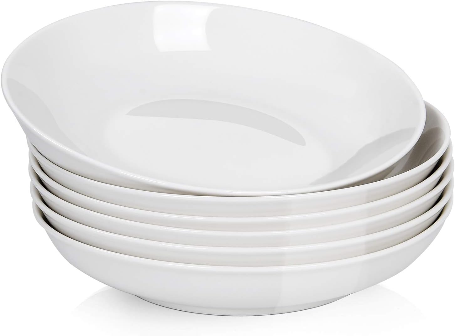 22 oz Porcelain Salad Pasta Bowls, Wide and Shallow Ceramic Bowl Set for Salads, Pasta, Dessert, Set of 6, White