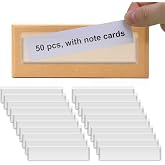 Label Holders Adhesive Shelf Tags - Fushing 50Pcs Clear Plastic Labels for Storage Bins with Name Label Badge Inserts, Removable Adhesive Pockets for Shelf Mailbox Binders Drawers Cabinets Organizer