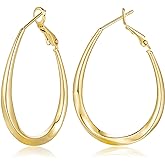 KOTALS 14K Gold Hoop Earrings for Women Oval Hoop Earrings for Women Thick Gold Earring Twisted Wave earring