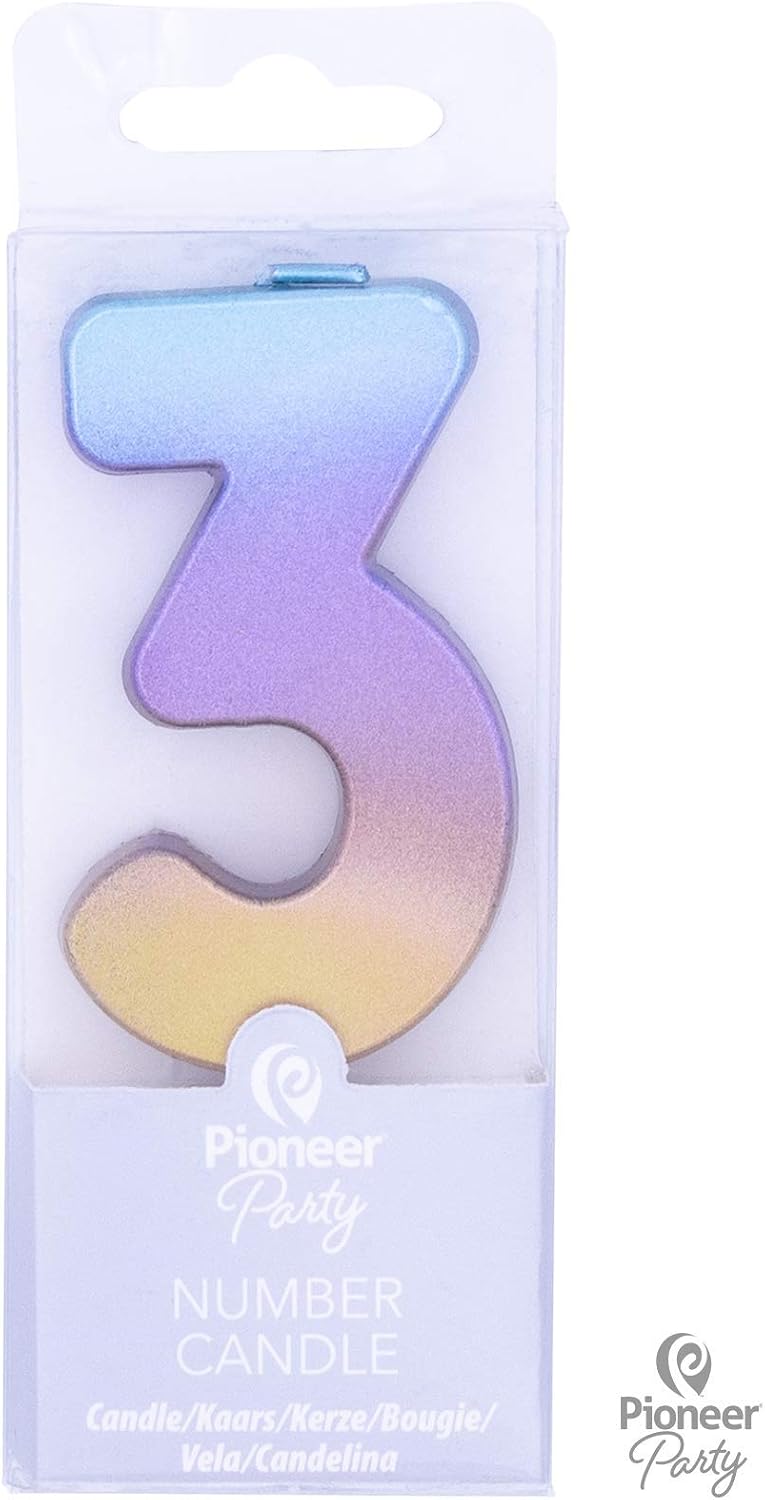 Pioneer Party 3 Number Candle, Age 3 Candle, 3rd Third Birthday Candle, 15836, Rainbow Ombre, Ombre Rainbow, Age Three - Image 3