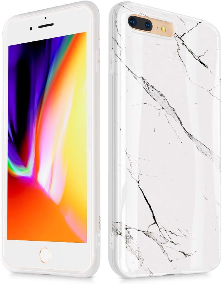 GVIEWIN Marble iPhone 8 Plus Case/iPhone 7 Plus Case, Ultra Slim Thin Glossy Soft TPU Rubber Gel Silicone Phone Case Cover Compatible iPhone 7 Plus/8 Plus (5.5 inch) (White/Gray)