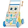 Monläurd® Robot Wooden Baby Walker, Adjustable Push ＆ Pull Toy, Montessori Activity Center, Learning Activity Walker - Ideal for Early Development & Motor Skills for Toddlers