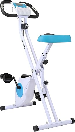 Xspec Indoor Foldable Stationary Compact Upright Cardio Workout Exercise Cycling Bike w/Heart Rate 16-Level Magnetic Resistance LCD Monitor w/Phone Tablet Book Holder