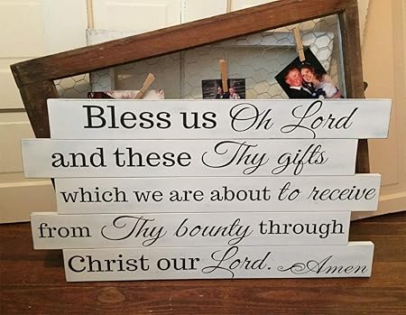 Burkewrusk Bless Us Oh Lord Sign Kitchen Prayer Sign Farmhouse Decor Country Kitchen Sign Country Home Decor These Thy Gifts Bless The Food Amazon Co Uk Kitchen Home