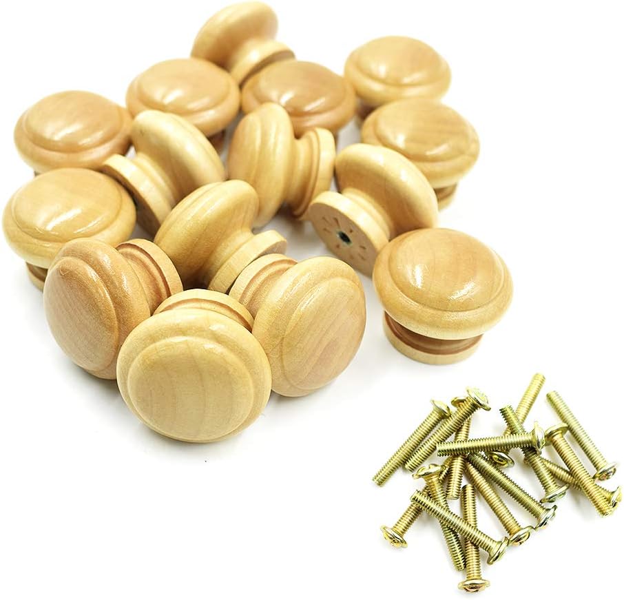 Cyful Round Wood Unfinished Cabinet Furniture Drawer Knobs Pulls Handles Diameter: 1-1/2 Inches Height: 1 Inch (15 Pcs)