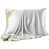 100% Pure Mulberry Silk Pillow Cases - 6A Luxury Silk Pillowcase for Hair and Skin – Anti-Wrinkle, Cooling & Smooth, Hidden Zipper – Pillowcases for Sleeping Women (Gray, Standard)