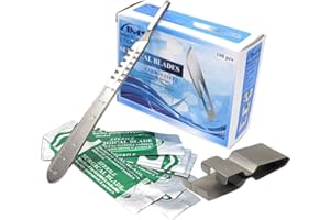 IMEDS Box of 100 Carbon Steel Sterile Blades #22 + Stainless Steel Scalpel Handle #4 with Graduated Scale + Blade Remover, Al