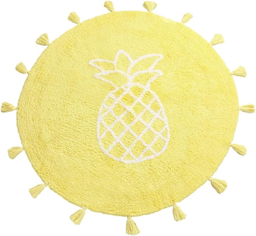 Xi Man Shop Round bedroom rug Cotton carpet Children crawling blanket Computer chair floor mat Yellow pineapple and sun (Size : 120cm)
