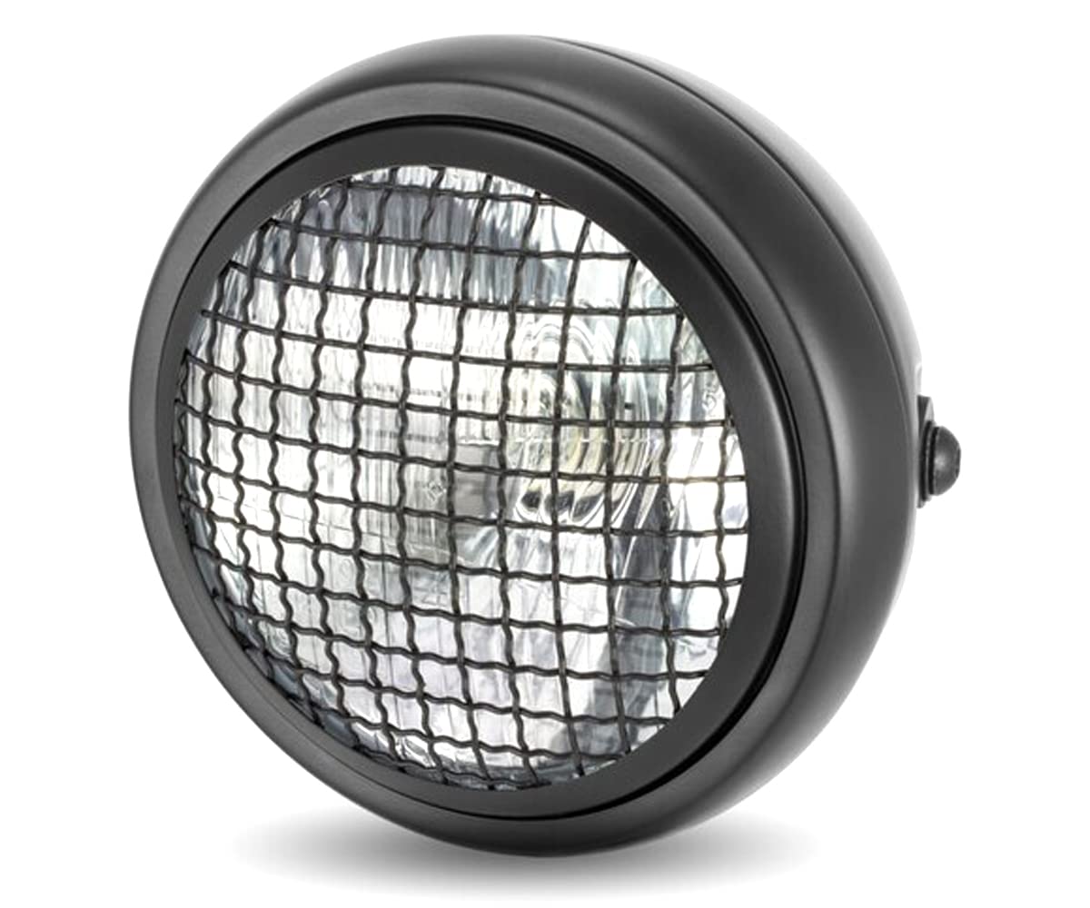 Alchemy Parts Motorbike 6 inch Headlight with Mesh Grill H4 55W for Project Bike, Cafe Racer, Scrambler