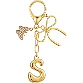 Matwsec Initial Keychains Gold Letter Keychain S Bag Charm Backpack Accessories Purse Chains for Handbags Cute Key Chain with Tassel Butterfly and Bow for Women Girls