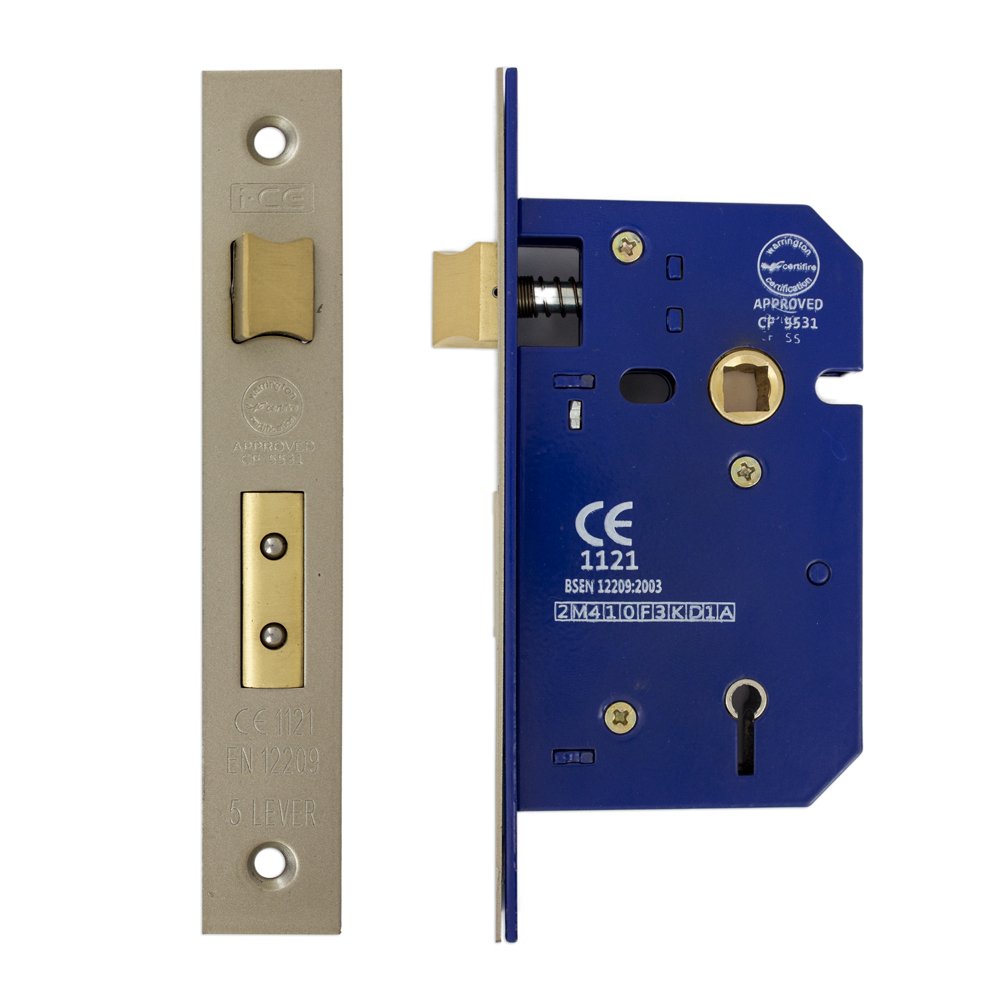 Fire Rated Satin Nickel 5 Lever Sashlock 63 mm CE Rated