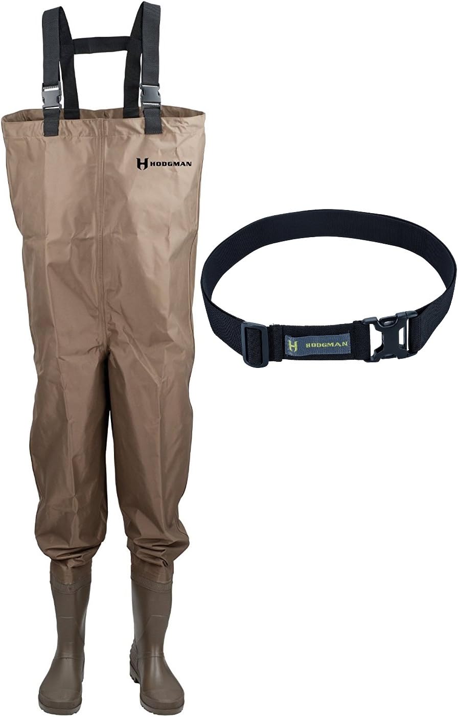 Hodgman Mackenzie Nylon and PVC Cleated Bootfoot Chest Fishing Waders (Brown- 7 with Wading Belt)