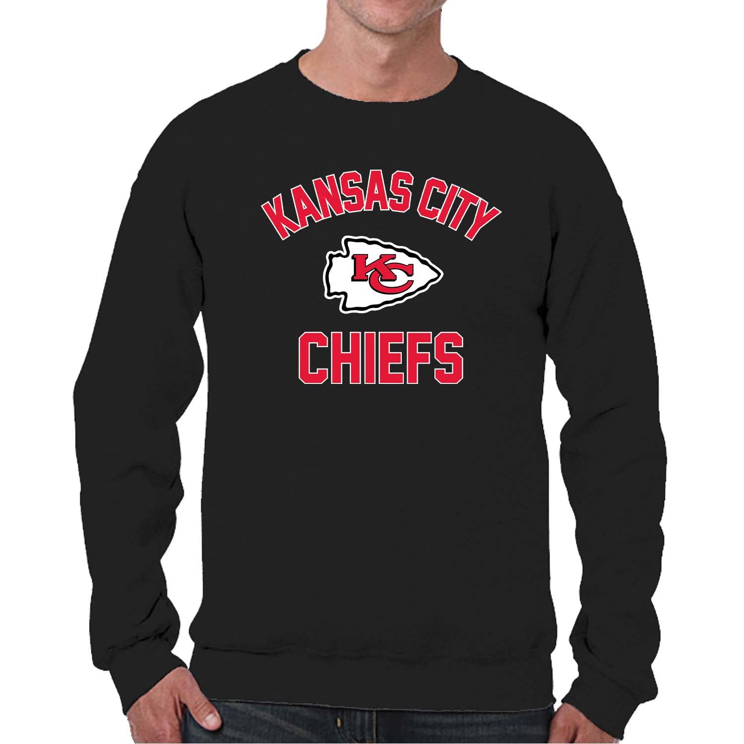 Team Fan Apparel NFL Adult Gameday Football Crewneck Sweatshirt - Cotton Blend - Stay warm, comfortable & stylish on game day (Kansas City Chiefs - Black, Small) Image