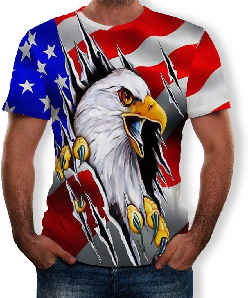 Lazzboy Men Vest Tank T-Shirt Sleeveless/Short Sleeve USA Flag Printed Sports Plus Size Vintage Style Hooded Top