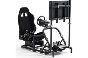 Supllueer Racing Sim Cockpit with Ergonomic Seat&Monitor Stand Fit for Logitech/Fanatec/Thrustmaster G27 G923 G920,50mm Large Round Tube Driving Simulator Stand, No Steering Wheel/Shift/Pedal/TV