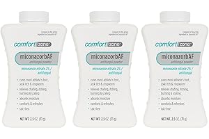 Comfort Zone Miconazorb Antifungal Powder, Talc-Free, Miconazole Nitrate 2%, For Treatment Of Athlete's Foot, Jock Itch And Ringworm, 2.5oz (71g) (3 Pack)
