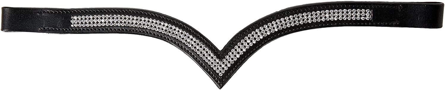 Cwell Equine V Shaped 3 Rows silver Crystal Browband (BLACK) XL 17"