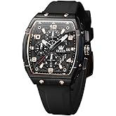 OLEVS Watch Men Luxury Large Face Black Mens Wrist Watches Silicone Square Multifunctional Dress Waterproof Chronograph Analog Quartz Gold Rectangle Relojes para Hombres