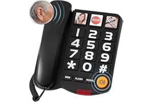 Big Button Phone for Seniors, Landline Phone with Speaker, One-Touch Dial & 3 Picture Memory, Extra Loud Ringer, Hearing Aid 