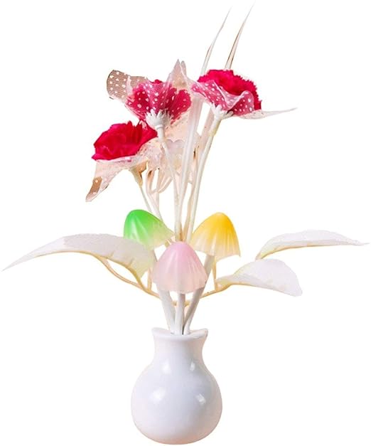 STRIPES Valentine Day Special Beautiful and Romantic Multi-Color Mushroom with Rose and Leaf Sensor Led Night Lights for Home
