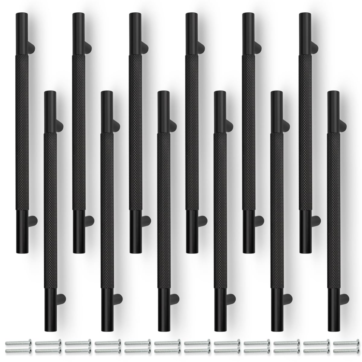 Bwintech 12 Pack Black 218MM Knurled Cupboard Handles, 160MM Hole Centers Furniture Drawer Pulls Cupboard Knobs Cabinet Handles