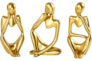 BMLCGJ Thinker Statue Gold Decor Abstract Art Sculpture, Golden Resin Collectible Figurines for Home Living Room Office Shelf Decoration,Great Gift Ideas (Gold)