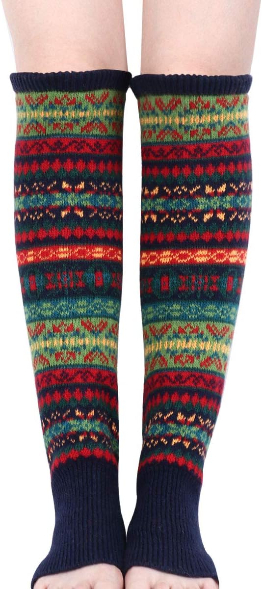 Women Leg Warmers - Winter Warm Knee Leg Warmer Ladies Crochet Knitted Long Boot Cuffs Socks Soft Cosy Ankle Warmer Footless Knee Socks with Bohimina Pattern for Women Girls Yoga UK
