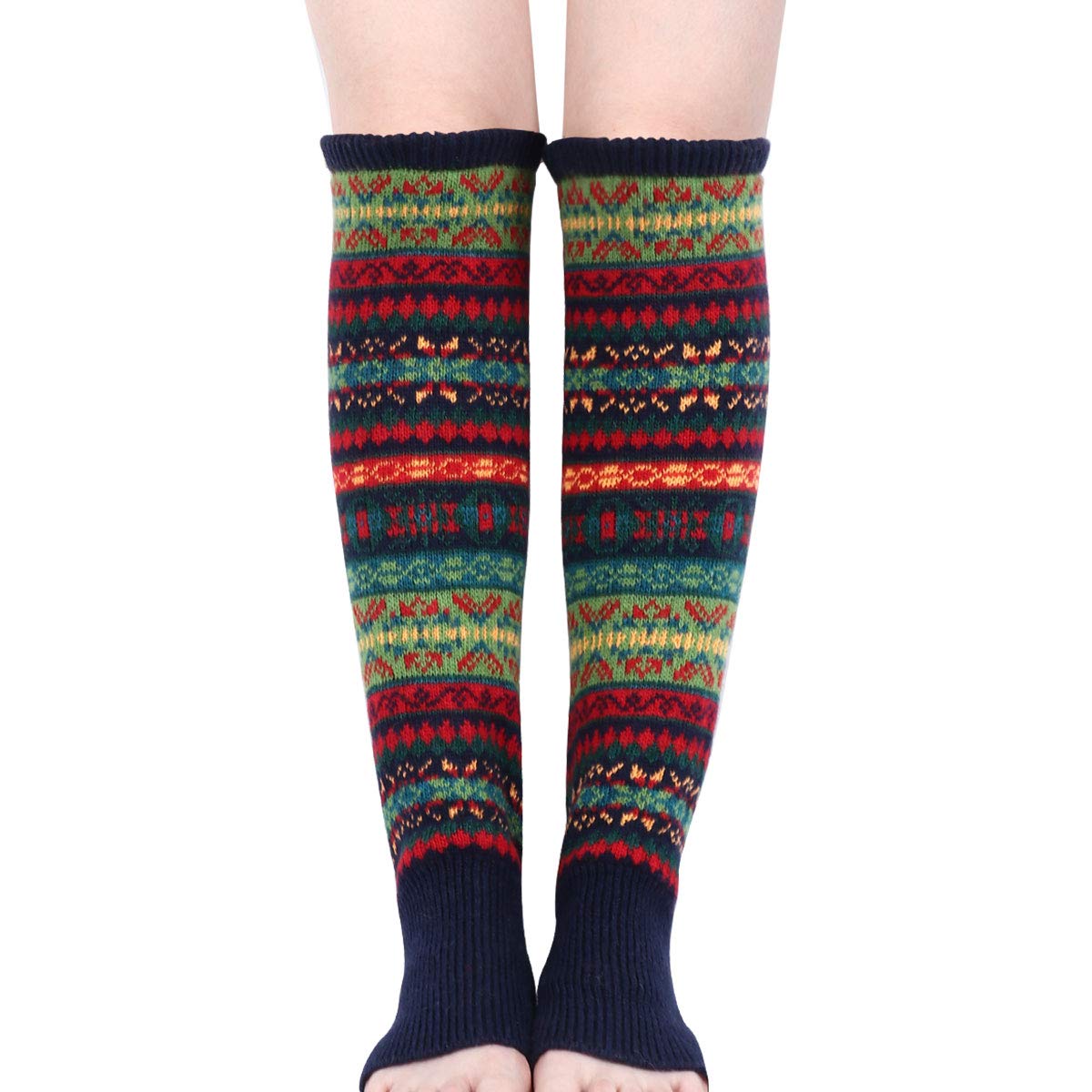 Women Leg Warmers - Winter Warm Knee Leg Warmer Ladies Crochet Knitted Long Boot Cuffs Socks Soft Cosy Ankle Warmer Footless Knee Socks with Bohimina Pattern for Women Girls Yoga UK