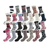 BambooMN Extra Thick Cozy Fuzzy Thermal Cabin Plush Fleece-lined Knitted Crew Socks