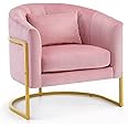OmySalon Manicure Chair for Clients/Technician, Nail Tech Chair with Cushion, Spa Salon Chair for Manicurist, Vanity Makeup Beauty Chairs, Barrel Accent Chair for Living Room-Blush Pink, Velvet