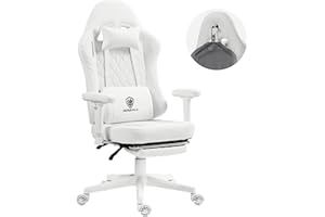 Dowinx Gaming Chair with Pocket Spring Cushion and Hanger, Massage Game Chair Pu Leather with Headrest, Ergonomic Computer Chair with Footrest 300lbs for Adult, White