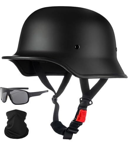 Vintage German Motorcycle Half Helmet, DOT Approved Adult Men Women Retro Open Face Helmet, with Adjustable Quick Release Buckle, for Bicycle Cruiser Scooter, M~XXL 57~64cm : Automotive