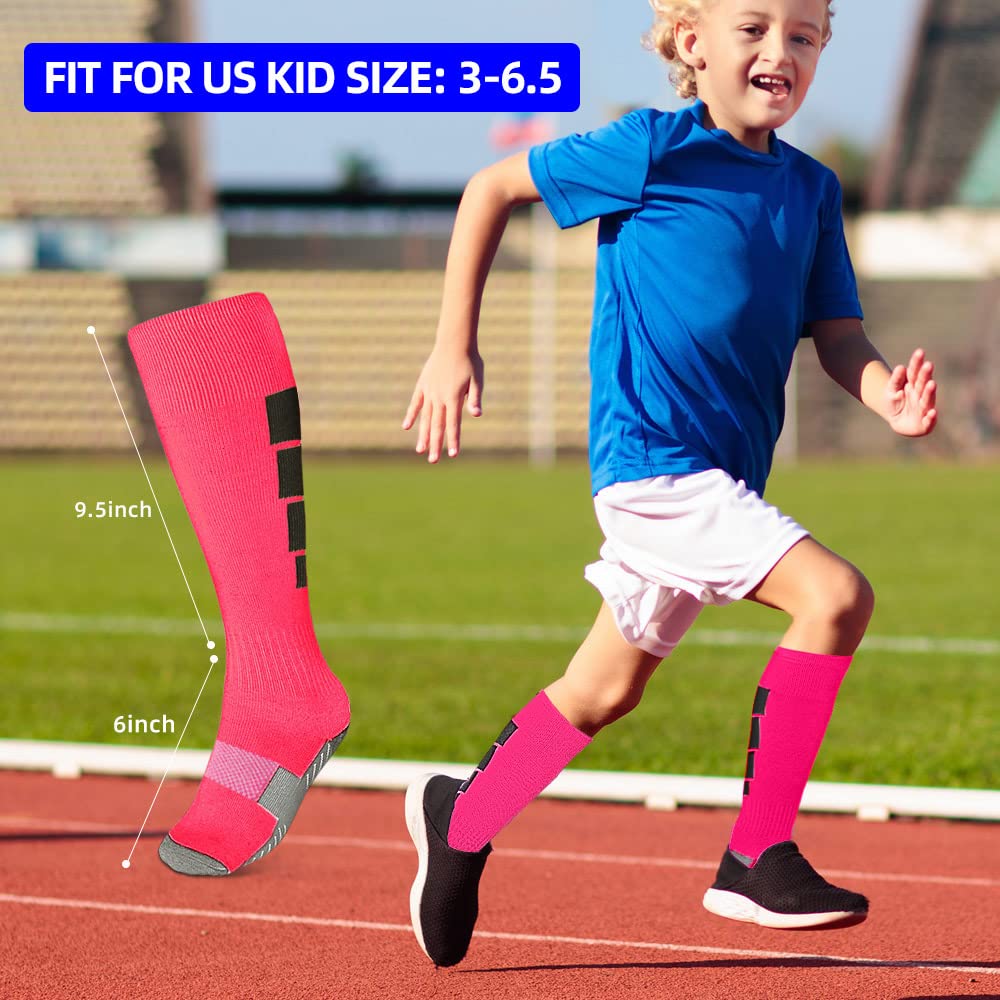 ZEPOHCK Kids Athletic Soccer Socks, 2 Pairs Knee High Socks for Youth Boys Girls for Shoe Size 3-6.5 / Ages 6-12