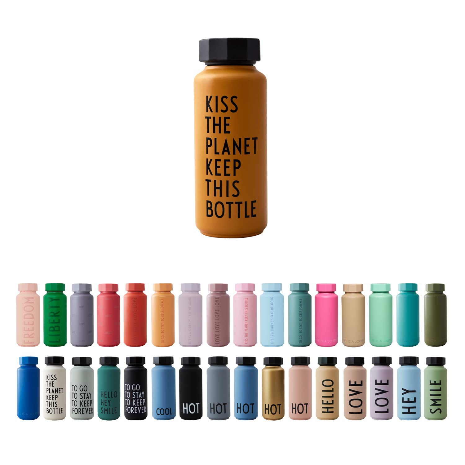 Design Letters Insulated Stainless Steel Water Bottle | 500 ml | Double Walled Vacuum Flask for hot and Cold Water | Thermos Flask for Travel and Gym | BPA and BPS-Free | Mustard