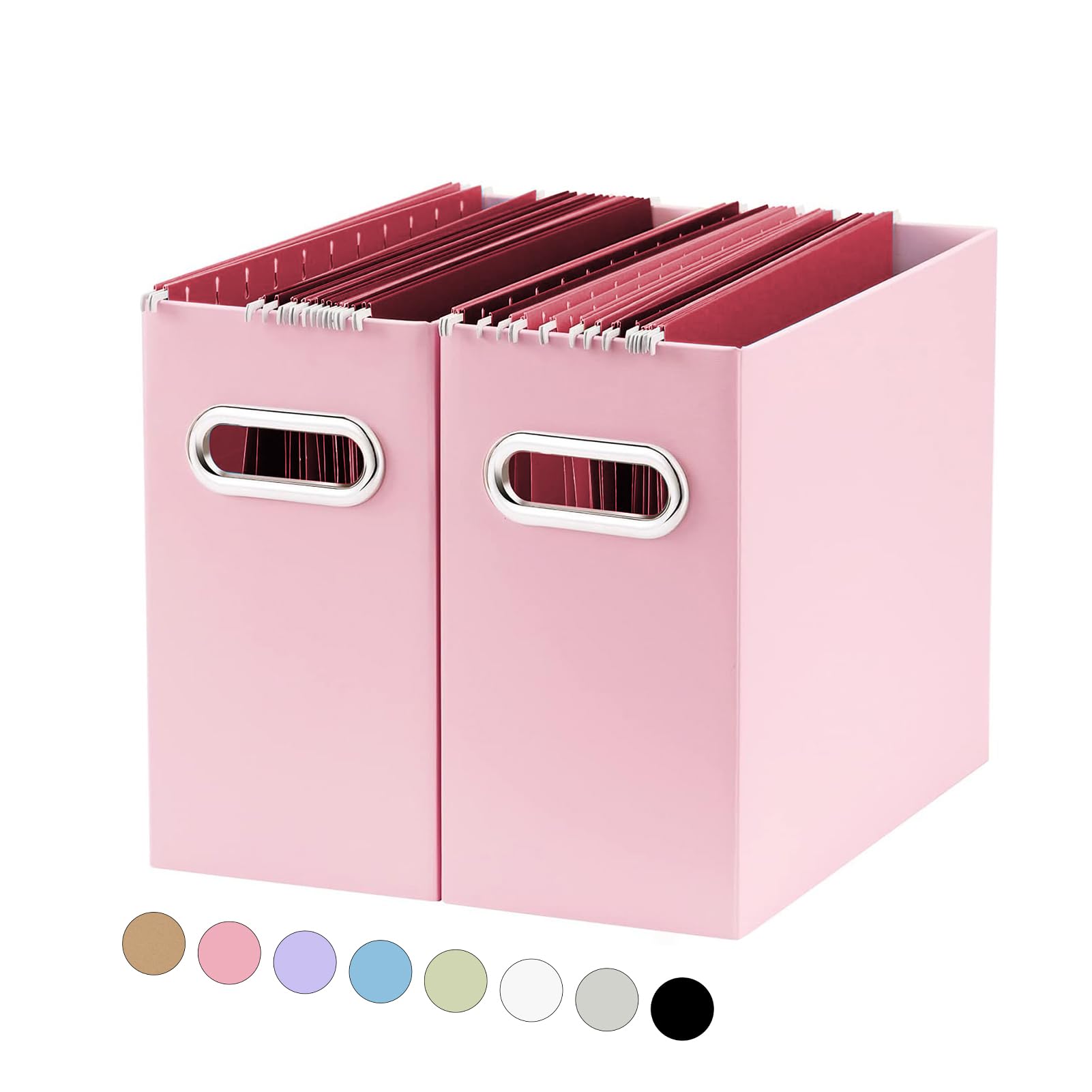 Photo 1 of Oterri File Organizer, 2 Packs Small Storage Box, Cardboard File Folder Organizer, Collapsible File Box for Hanging File Folders Letter Size, Portable Filing Organizer with Handle?Pink?