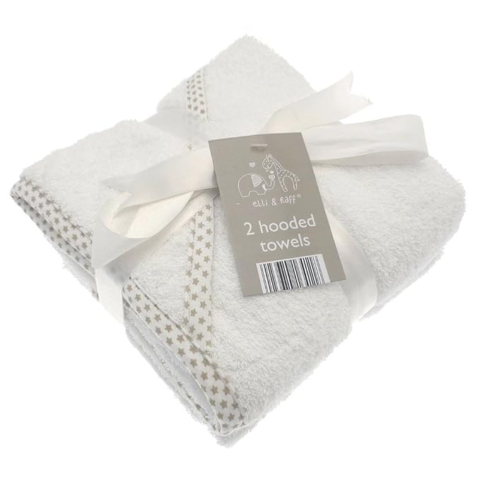 Elli and Raff 2 weiche Baby-Handtücher mit Kapuze, 100 % Baumwolle, Baby-Geschenk (weiß)