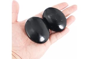 Orientrea Obsidian Palm Stone-2 Pcs Obsidian Pocket Energy Stone, Smooth Obsidian Healing Crystal Worry Stone (Obsidian)