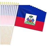 20 Pack Handheld Haiti Flags, Small Haitian Patriotic Flags on Sticks | Patriotic Haiti Flags 5x8 Inch on Wood Sticks with Gold Spear Top for Haiti Independence Day, Parades and Cultural Events