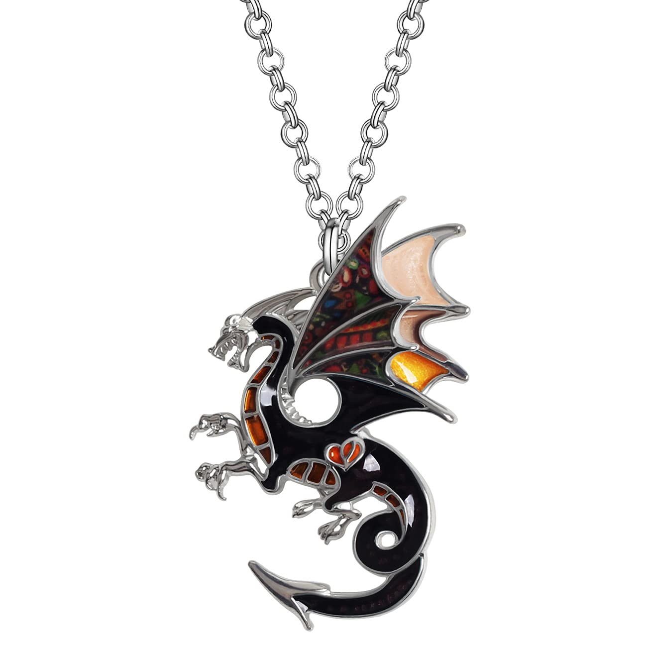 NEWEI Enamel Dragon Necklace Pendant Dainty Dragon Jewelry Gifts for Women Girls (Coffee)