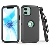 TASHHAR Heavy Duty Hard Shockproof Armor Protector for iPhone 12 & 12 Pro - Case with Belt Clip Holster (Black)