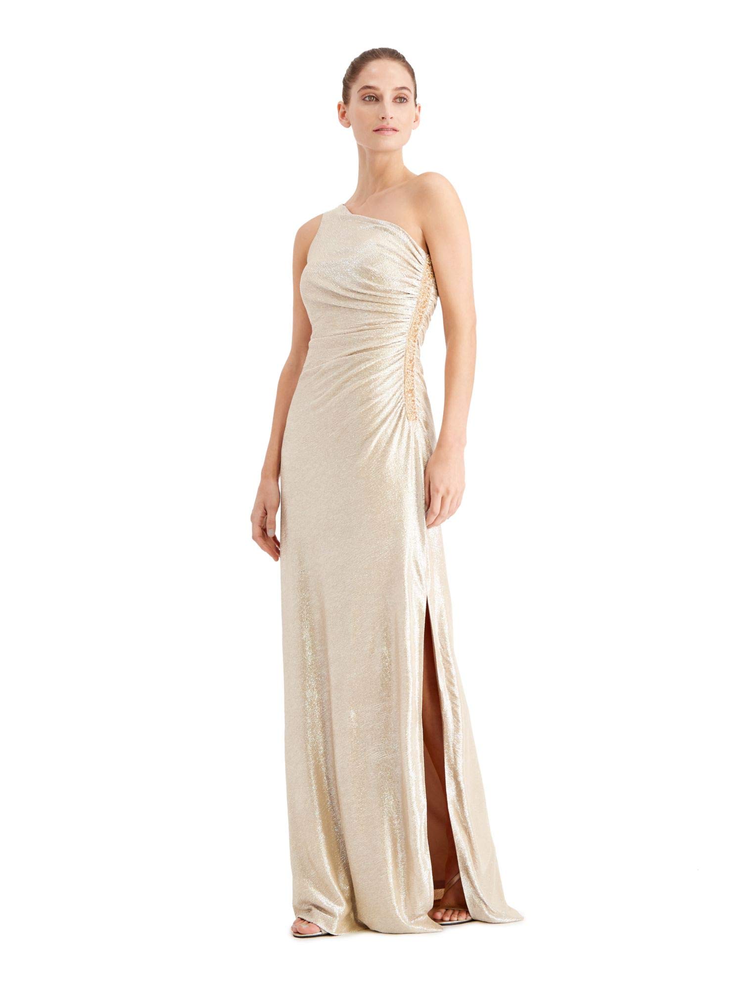 Photo 1 of Calvin Klein Women's One Shoulder Ruched Gown, Buff/Silver 2, 10