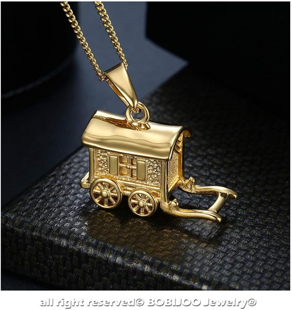 BOBIJOO JEWELRY - Pendant Necklace Trailer Verdine Caravan Travellers Gypsies Steel Gold Plated Chain, See Description - Image 5