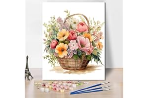 TUMOVO Paint by Number for Adults Spring Flowers Oil Painting for Adults Kids Paint by Number Adults' Paint-by-Number Kits DIY Acrylic Painting Kits Flower Paint Number Home Wall Decoration, 16 x20 Inch