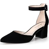 Ankis Closed Toe Heels for Women -Black Nude Gold Silver Pointed Toe Heels Low Block Chunky Women Pumps with Ankle Strap -2.25 Inch
