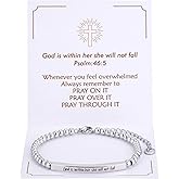 Christian Faith Gift for Women with Inspirational Bible Verse - God is Within Her, Uplifting Religious Adjustable Steel Beaded Bracelet, Faith-Based Gift for Her, Women's Baptism Jewelry